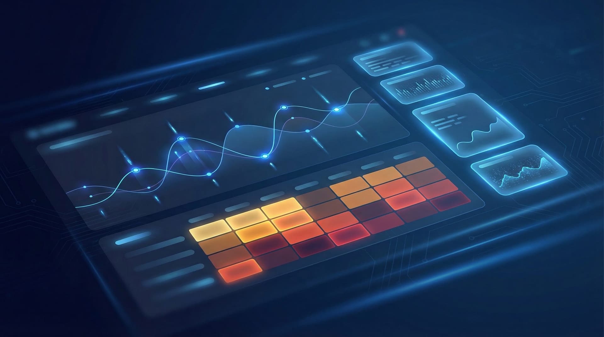 Futuristic analytics dashboard with heatmap visualization and glowing data charts representing Pulse LiveView